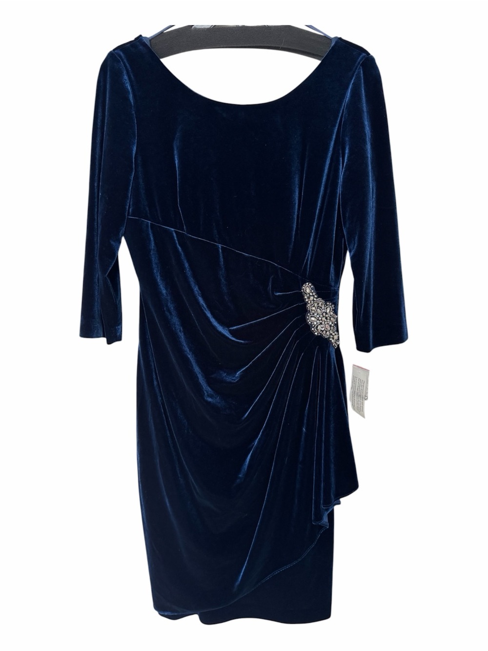 ✅ NWT Alex Evenings Navy Velvet Draped Dress with Embellished Accent size 12